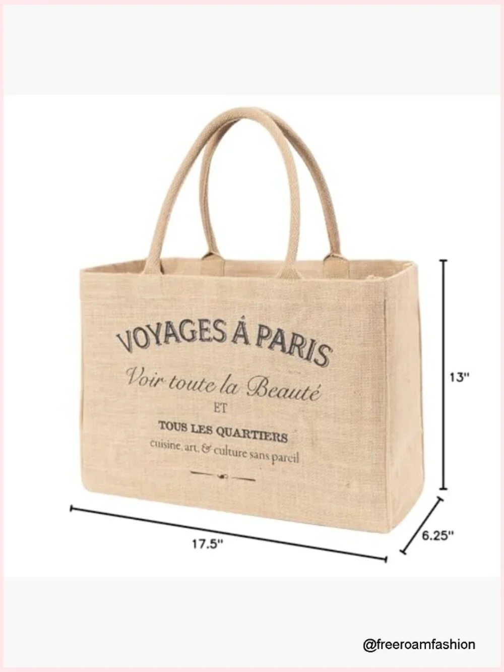 Jute Market Tote Bag with Zipper Pocket, Reusable Grocery Shopping Bag